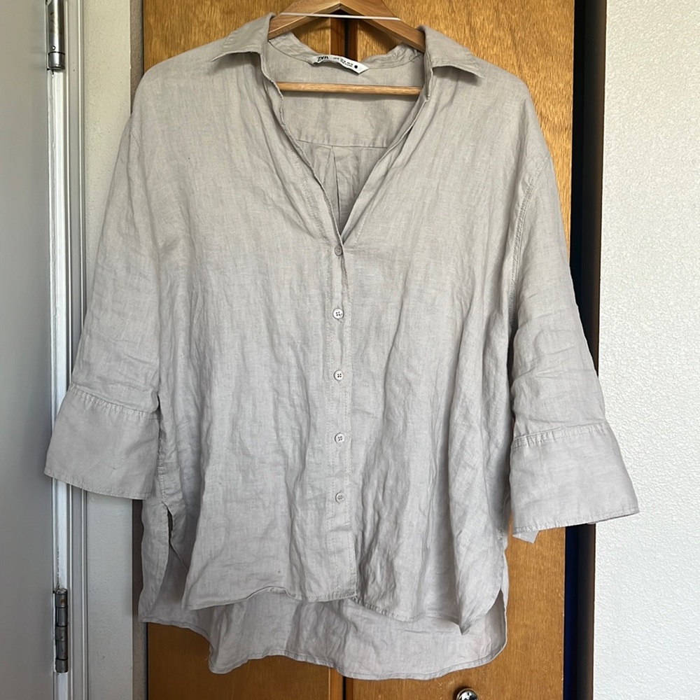 Zara never been worn XL linen button down with 3/4 sleeves